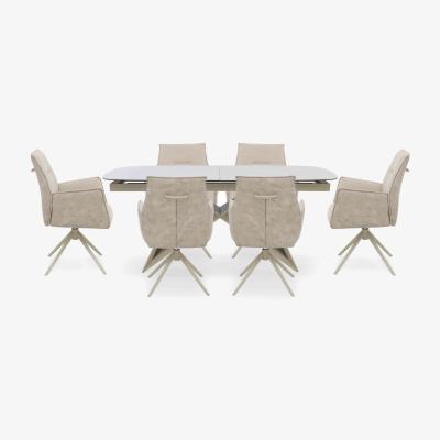 Furniture Village Mirage Large Extending Dining Table and 6 Swivel Dining Arm Chairs