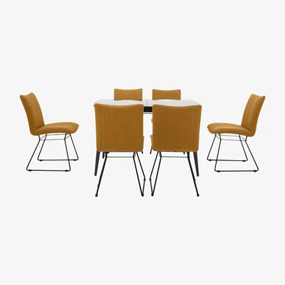 Furniture Village Ace Small Extending Dining Table and 6 Chairs - Yellow