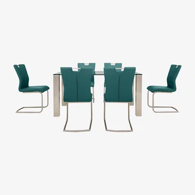 Furniture Village Ideas 160cm Dining Table with Grey Tabletop and 6 Handle-back Dining Chairs with Round-Edged Cantilever Bases