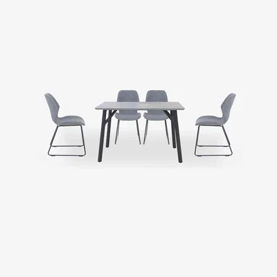 Furniture Village Matteo Rectangular Dining Table with 4 Faux Leather Ski Leg Chairs - Light Grey