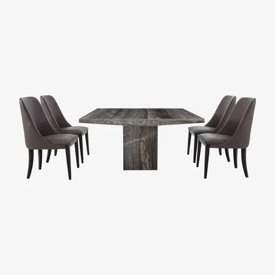 Furniture Village Stone International - Carmela Rectangular Marble Dining Table with 4 Tall Dining Chairs