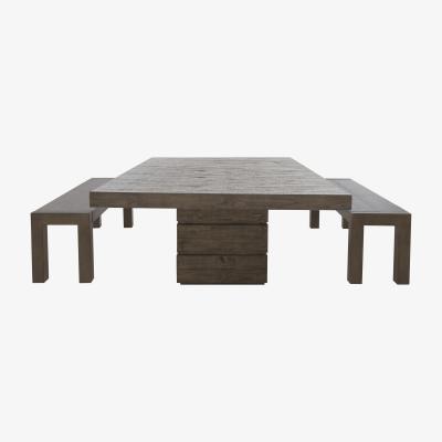 Furniture Village Folsom Rectangular Table and 2 Dining Benches Set - Brown