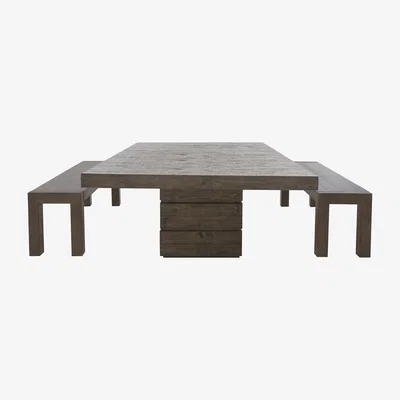 Furniture Village Folsom Rectangular Table and 2 Dining Benches Set - Brown