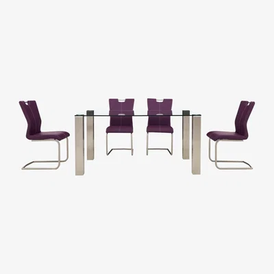 Furniture Village Ideas 160cm Dining Table with Clear Tabletop and 4 Handle-back Dining Chairs with Round-Edged Cantilever Bases