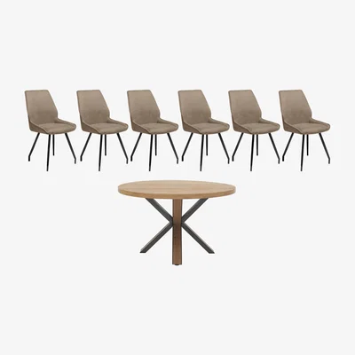 Furniture Village Habufa - Detroit Round Dining Table and 6 Scott Dining Chairs