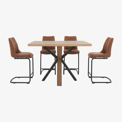 Furniture Village Habufa - Detroit Starburst Leg Table and 4 Baltimore Bar Stools - Cognac