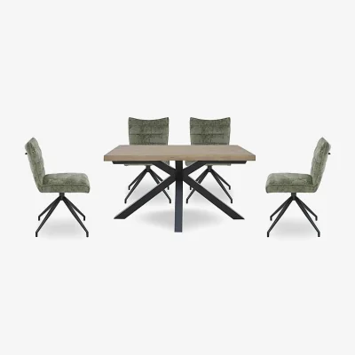 Furniture Village Saturn Small Live Edge Dining Table and 4 Swivel Chairs - Green