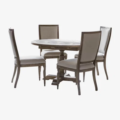 Furniture Village Riviera Round Extending Table with 4 Side Chairs - Brown