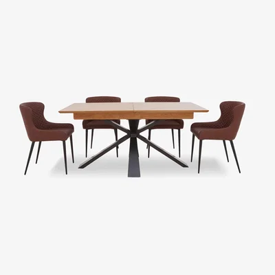 Furniture Village Hanoi Extending Table with Metal Base and 4 Faux AN Leather Dining Chairs