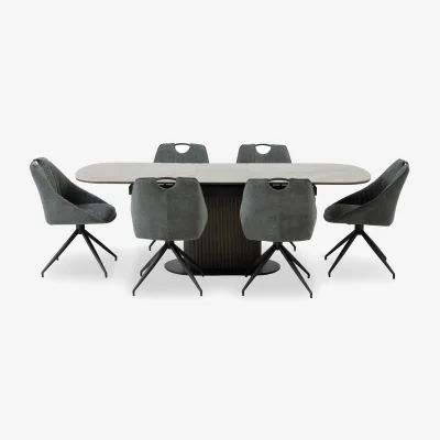 Furniture Village Petra Pop Up Extending Dining Table and 6 Swivel Chairs - 180-cm - Green