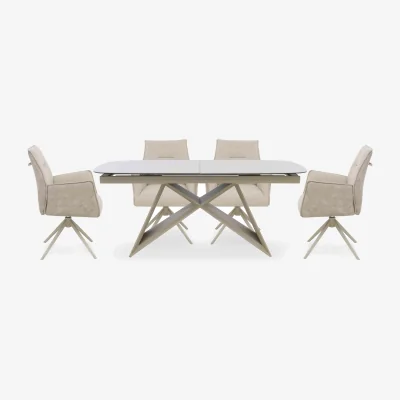 Furniture Village Mirage Large Extending Dining Table and 4 Swivel Dining Arm Chairs