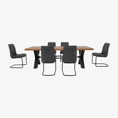 Furniture Village Terra Dining Table and 6 Grey Chairs - Brown