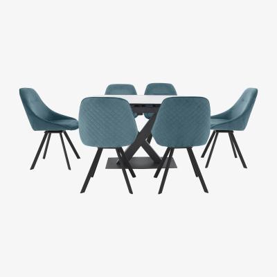 Furniture Village Arctic Extending Dining Table with White Top and 6 Swivel Chairs - Blue