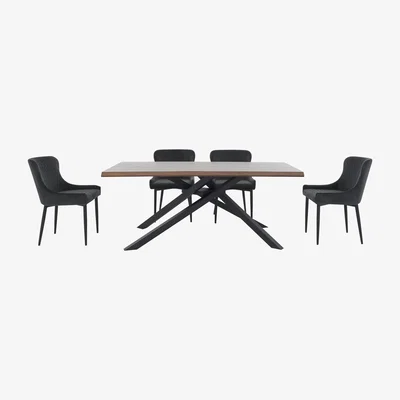 Furniture Village Sapporo Table and 4 Velvet Chairs Dining Set - Grey