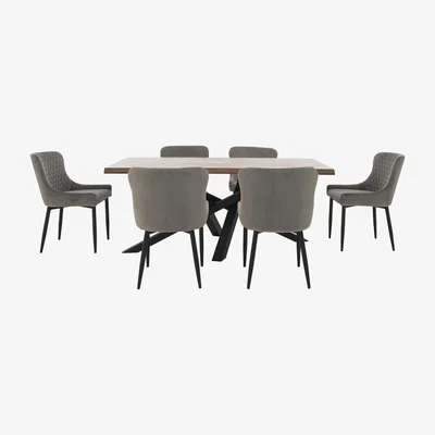 Furniture Village Sapporo Table and 6 Fabric Chairs Dining Set - Grey