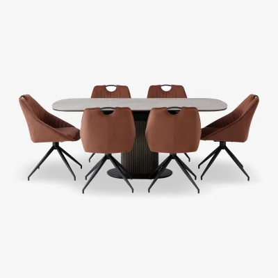 Furniture Village Petra Pop Up Extending Dining Table and 6 Swivel Chairs - 140-cm
