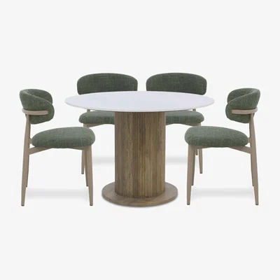 Furniture Village Aimar Round Dining Table and 4 Open Back Chairs - Green