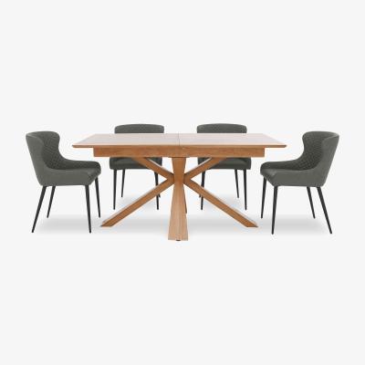 Furniture Village Hanoi Extending Table with Wooden Base and 4 Faux Leather Dining Chairs - Slate Grey