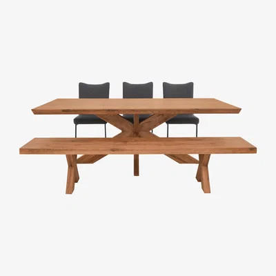 Furniture Village Bodahl - Loki Dining Table with 3 Grey Cantilever Chairs and Bench Set - Oiled