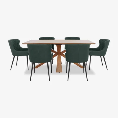 Furniture Village Hanoi Fixed Table with Wooden Base and 6 Faux Leather Dining Chairs