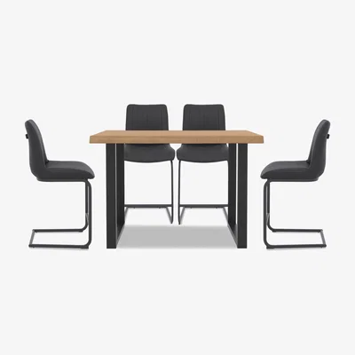 Furniture Village Bodahl - Compact Terra Raw Edge Table with U-Shaped Legs and 4 Grey Terra Bar Stools - 160-cm - Bianca