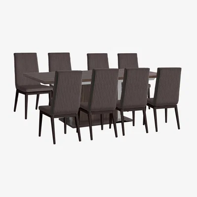 Furniture Village Venezia 160 cm Extending Dining Table and 8 Fluted Faux Leather Chairs Set - Walnut