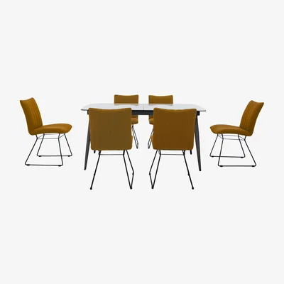 Furniture Village Ace Large Extending Dining Table and 6 Chairs - Yellow