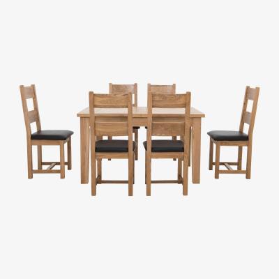 Furniture Village Furnitureland - California Solid Oak Rectangular Extending Table and 6 Wooden Chairs