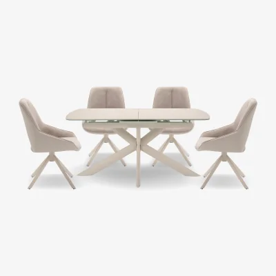 Furniture Village Tino Pop-up Extending Dining Table and 4 Two Tone Swivel Chairs - 140-cm