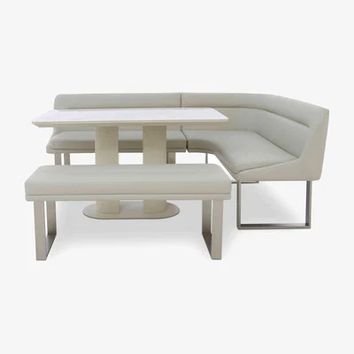 Furniture Village Avorio Fixed Dining Table, Low Bench and Right Hand Facing Corner Bench Set