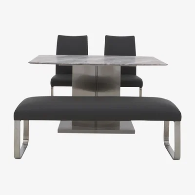 Furniture Village Cocoon Dining Table, 2 Chairs and Low Bench - Black