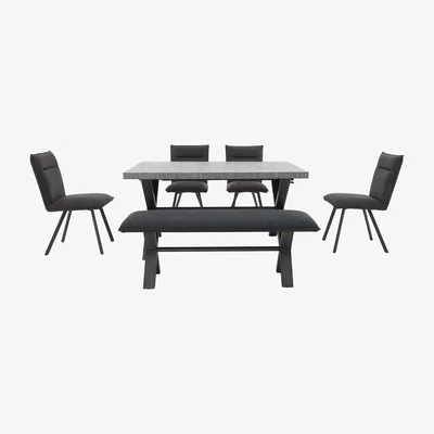 Furniture Village Moon Large Dining Table, 4 Dining Chairs and Large Dining Bench