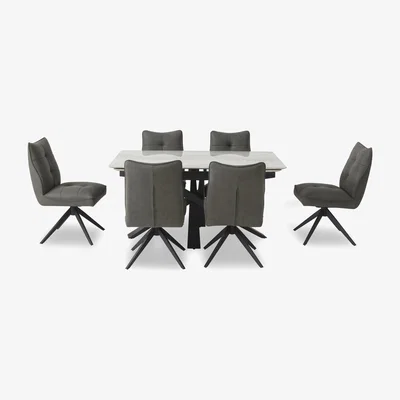 Furniture Village Germain Extending Dining Table and 6 Swivel Chairs - 150-cm - Charcoal