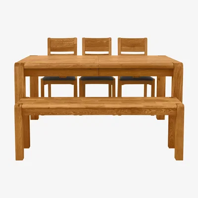 Furniture Village Bakerloo Large Extending Table, 3 Chairs and Large Bench Dining Set