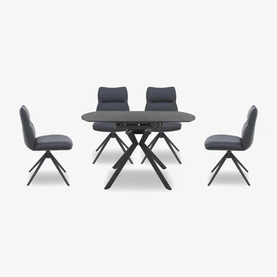 Furniture Village Quattro Extending Swivel Dining Table and 4 Swivel Chairs - Charcoal