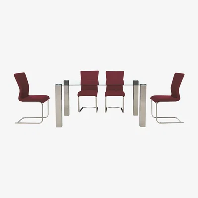 Furniture Village Ideas 160cm Dining Table with Clear Tabletop and 4 Dining Chairs with Square-Edged Cantilever Bases with Curved Bar