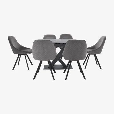 Furniture Village Arctic Extending Dining Table with Graphite Top and 6 Swivel Chairs