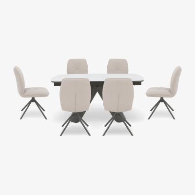 Furniture Village Perla Gloss Extending Dining Table and 6 Faux Leather Swivel Chairs - 160-cm