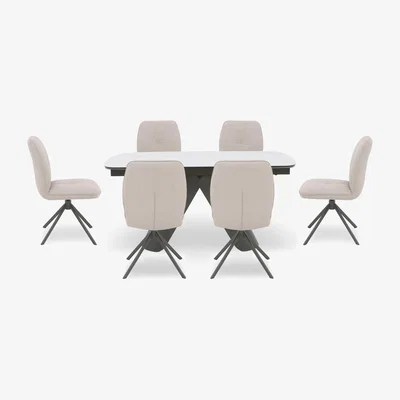 Furniture Village Perla Gloss Extending Dining Table and 6 Faux Leather Swivel Chairs - 160-cm