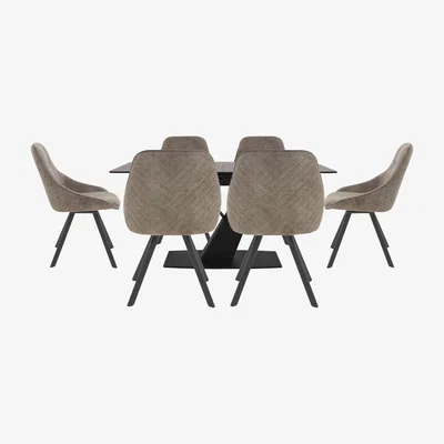 Furniture Village Enterprise Extending Dining Table and 6 Quilted Swivel Dining Chairs Dining Set