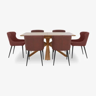 Furniture Village Hanoi Extending Table with Wooden Base and 6 Faux AN Leather Dining Chairs