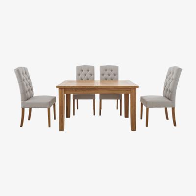 Furniture Village Furnitureland - California Solid Oak Rectangular Extending Table and 4 Button Back Upholstered Chairs