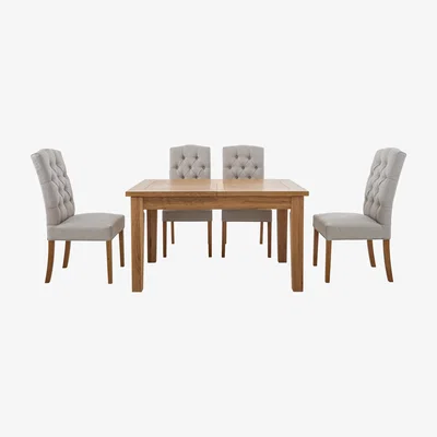 Furniture Village Furnitureland - California Solid Oak Rectangular Extending Table and 4 Button Back Upholstered Chairs