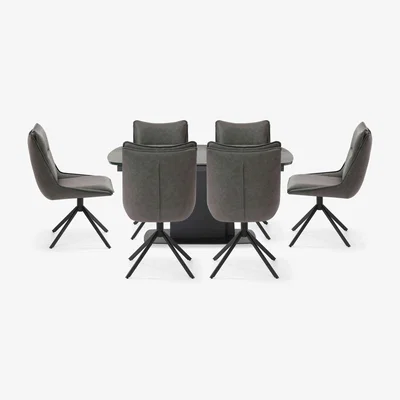 Furniture Village Catalina Small Extending Dining Table and 6 Swivel Chairs - Dark Grey