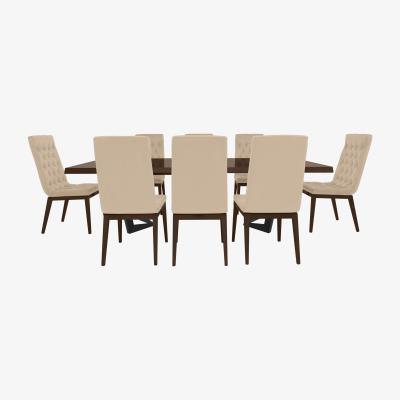 Furniture Village Palazzo 160cm Extending Dining Table in Dark Walnut with 8 Capitonne Buttoned Dining Chairs