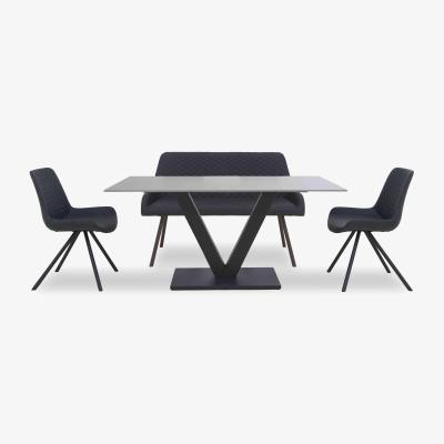 Furniture Village Ion Fixed Dining Table with 2 Faux Leather Chairs and High Back Bench - 160-cm