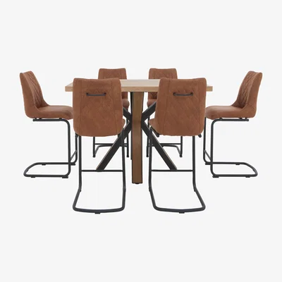 Furniture Village Habufa - Detroit Starburst Leg Table and 6 Baltimore Bar Stools - Cognac