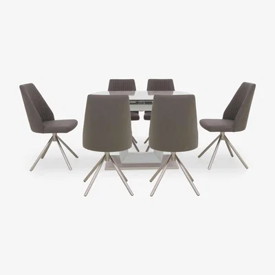 Furniture Village Grigio Swivel Extending Dining Table with 6 Swivel Chairs