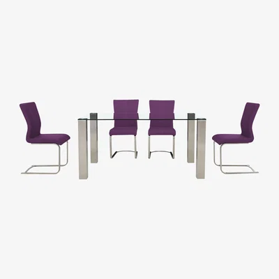 Furniture Village Ideas 160cm Dining Table with Clear Tabletop and 4 Dining Chairs with Square-Edged Cantilever Bases with Curved Bar
