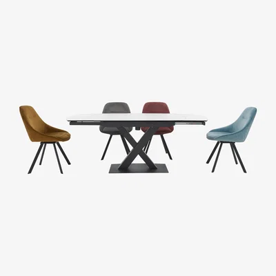Furniture Village Arctic Extending Dining Table with White Top and 4 Swivel Chairs